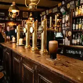 The iconic wooden bar counter